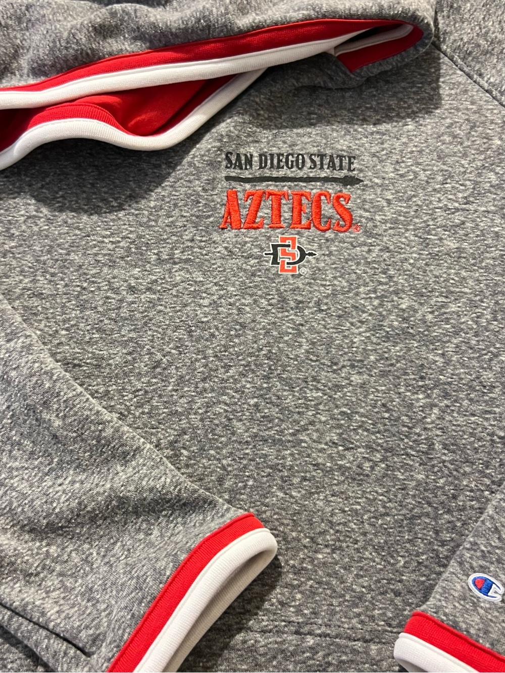 SDSU Size XL Heather Gray Hoodie Red Trim
